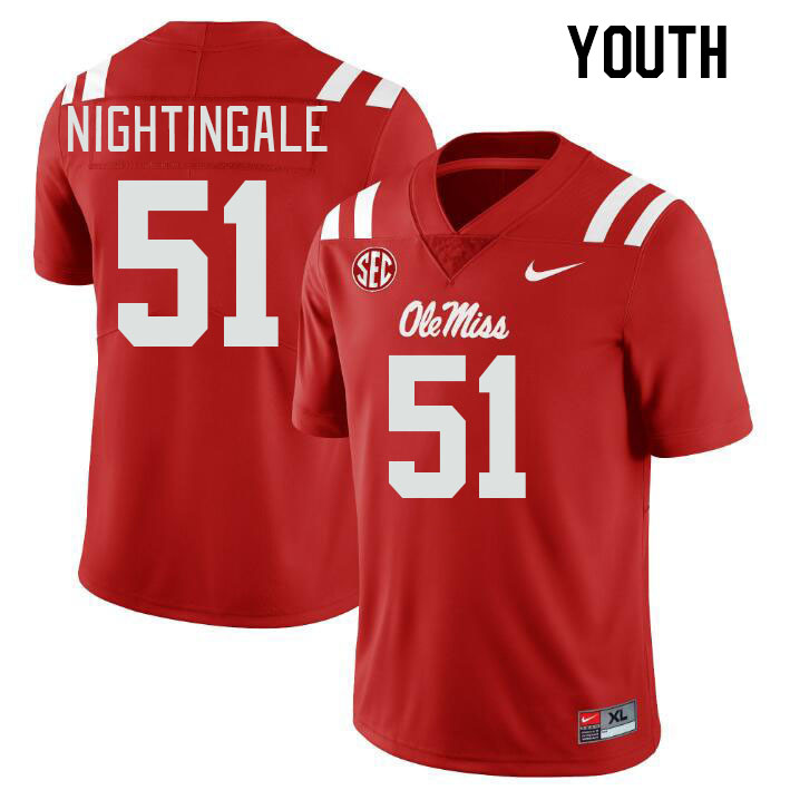 Youth #51 Trey Nightingale Ole Miss Rebels College Football Jerseys Stitched-Red